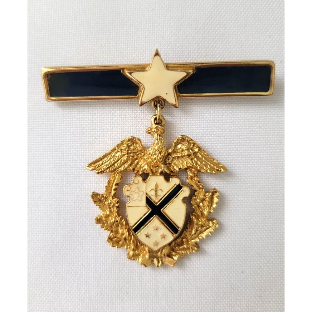 Vintage Eagle Fleur De Lis Star Crest & Shield Pin Brooch